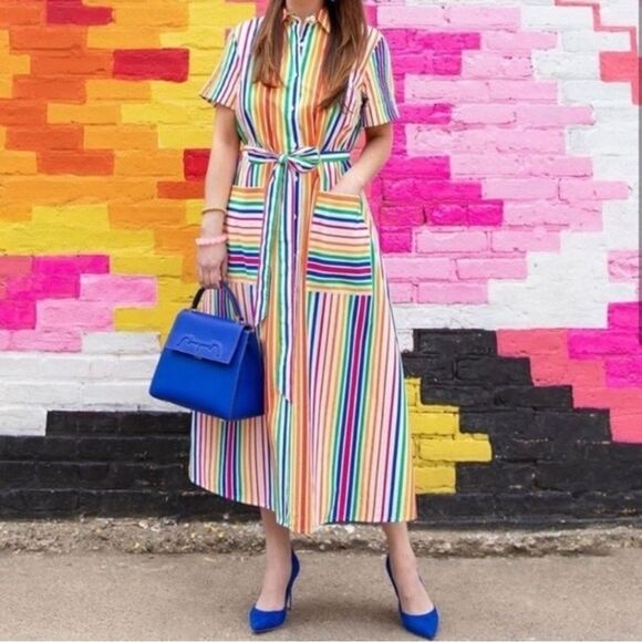 Christopher John Rogers x Target Rainbow Stripe Belted Shirt Dress Size 2 Cotton - Picture 5 of 14